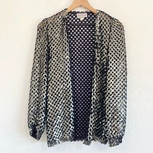 Three Flaggs Women’s M Vintage Fully Sequined Open Front Cardigan Sheer